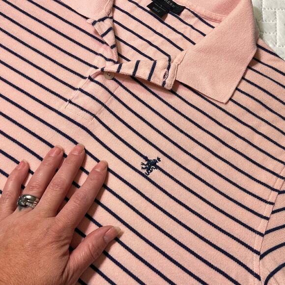 Express Mens V-Neck Polo sz L Stretchy Comfortable Classic Shirt Striped Pink - Picture 5 of 8